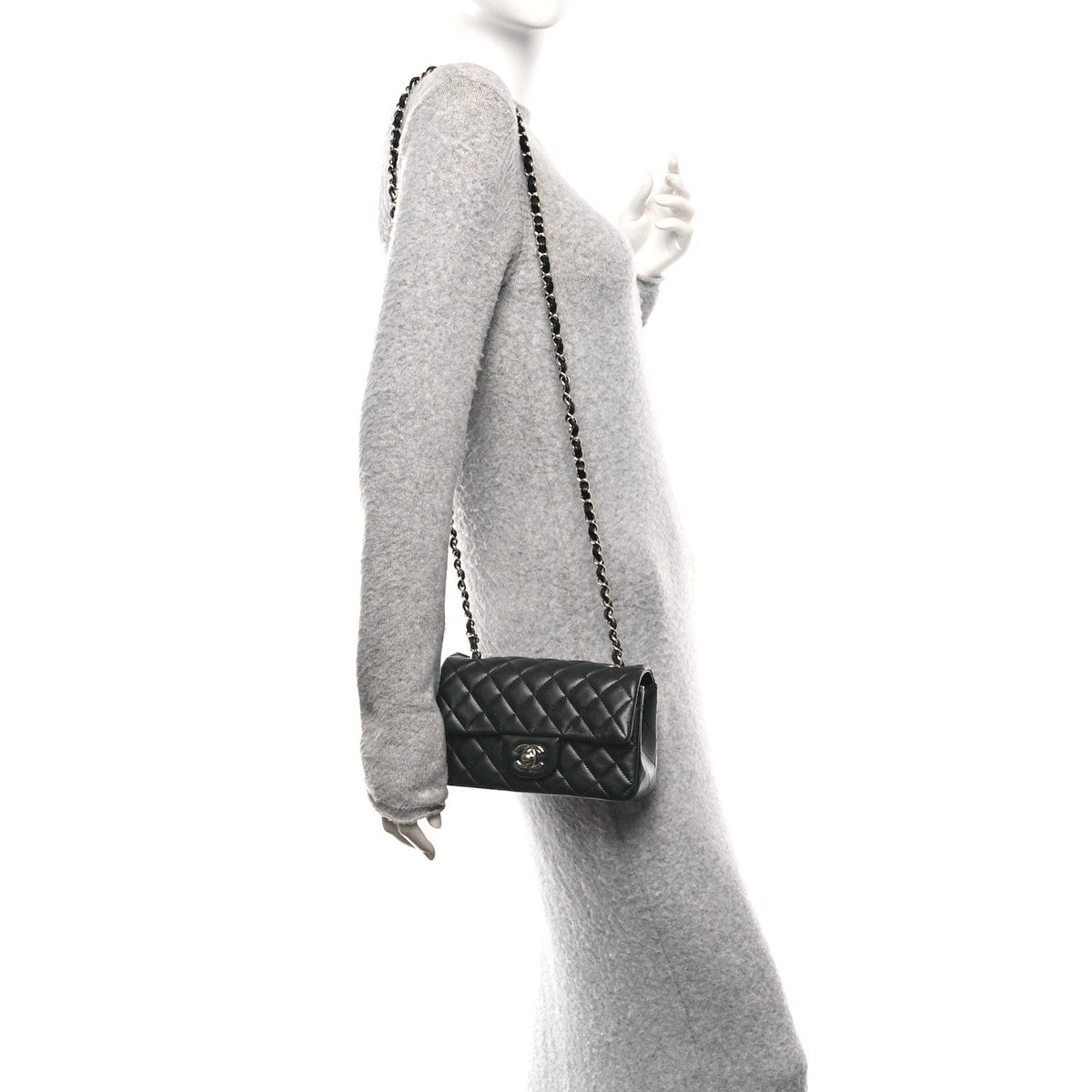 Lambskin Quilted Mini Rectangular Flap Black