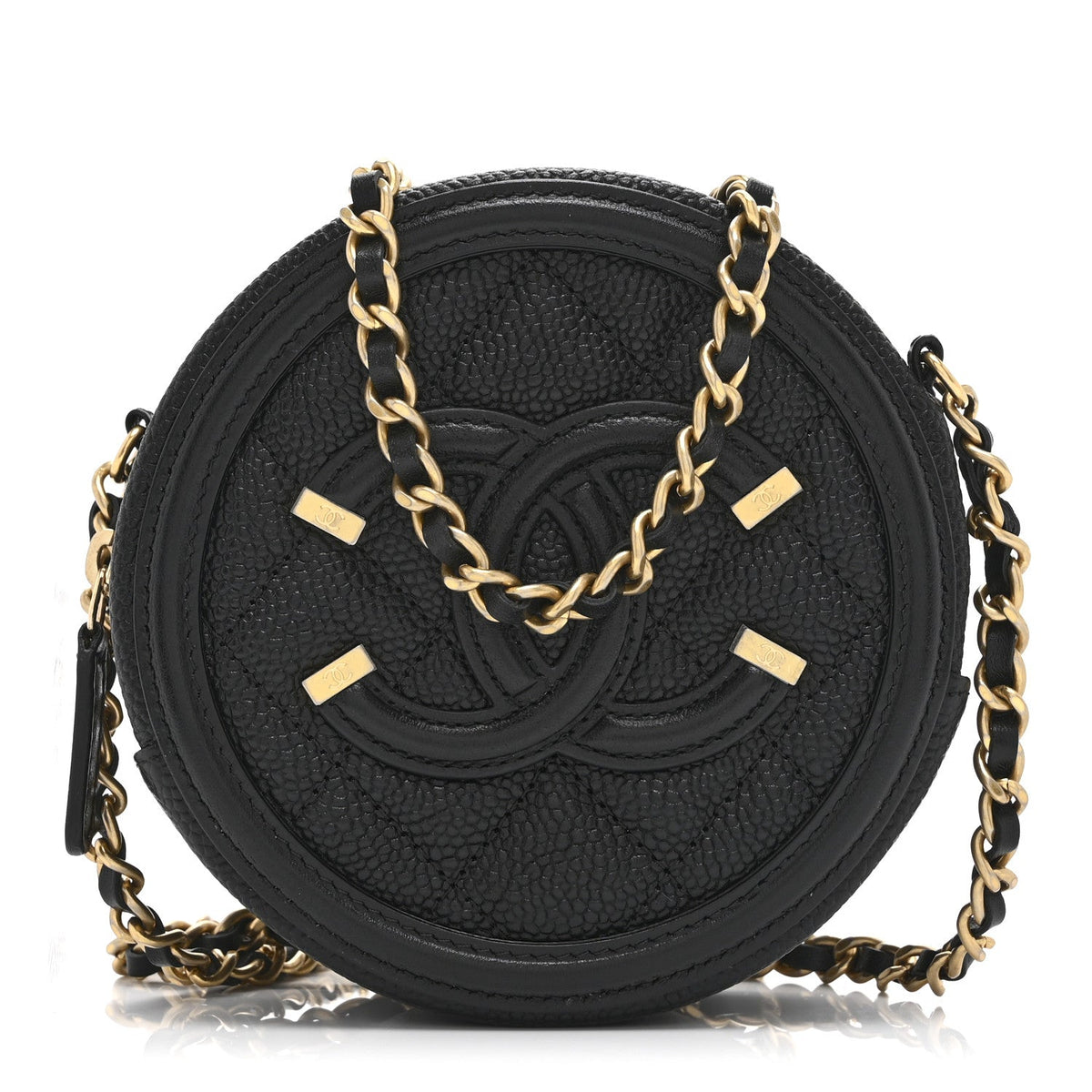 Caviar Quilted Round Filigree Crossbody Black