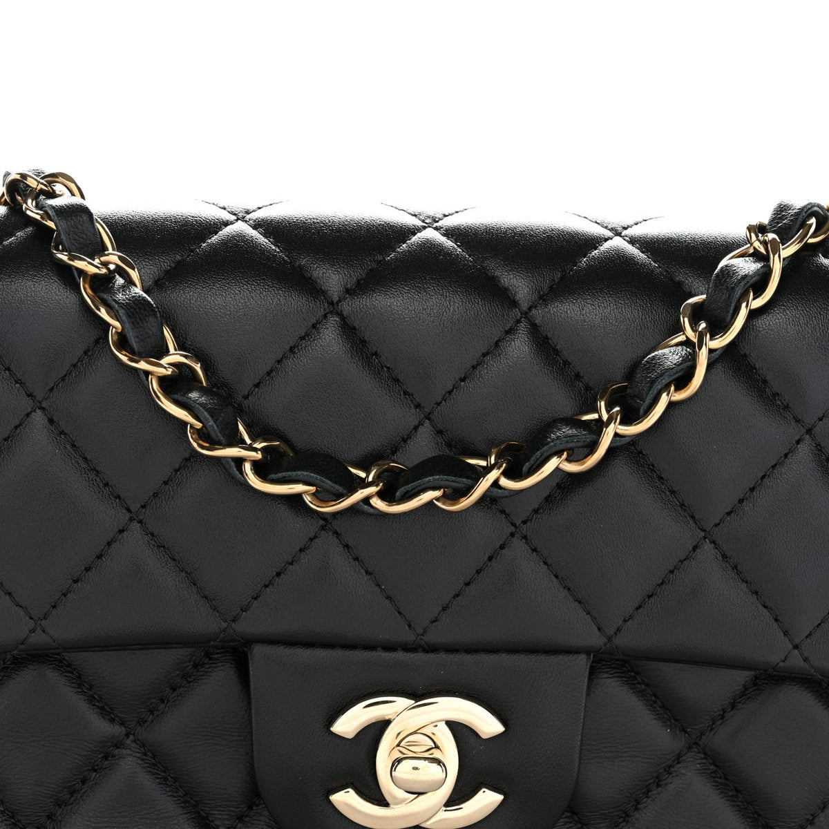 Lambskin Quilted Mini Rectangular Flap Black