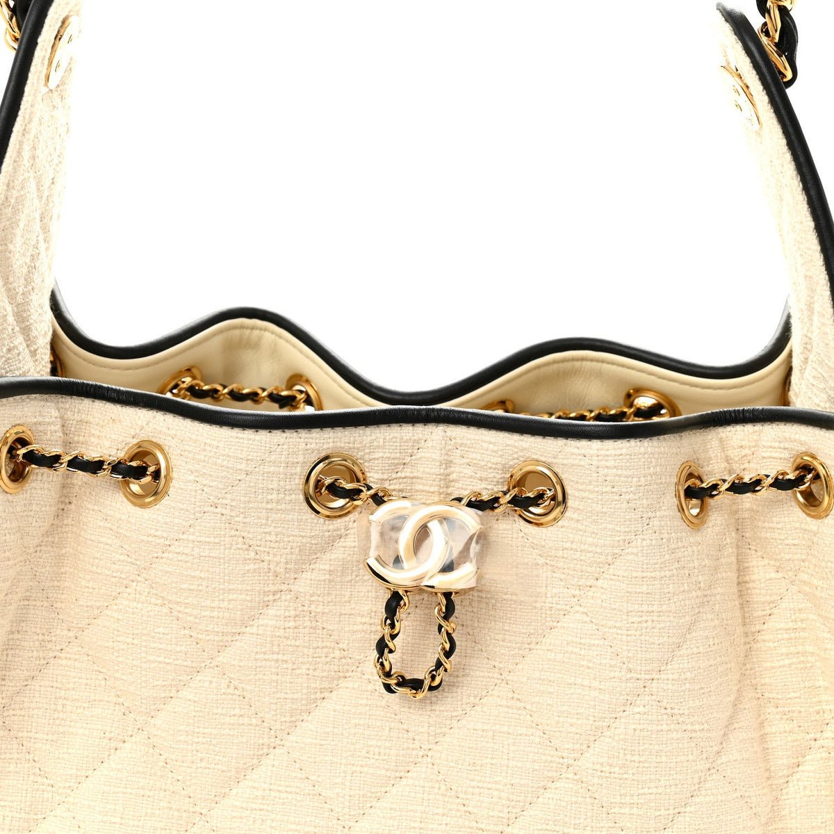 Braided Raffia Calfskin Quilted Small Chanel 25 Handbag White Black