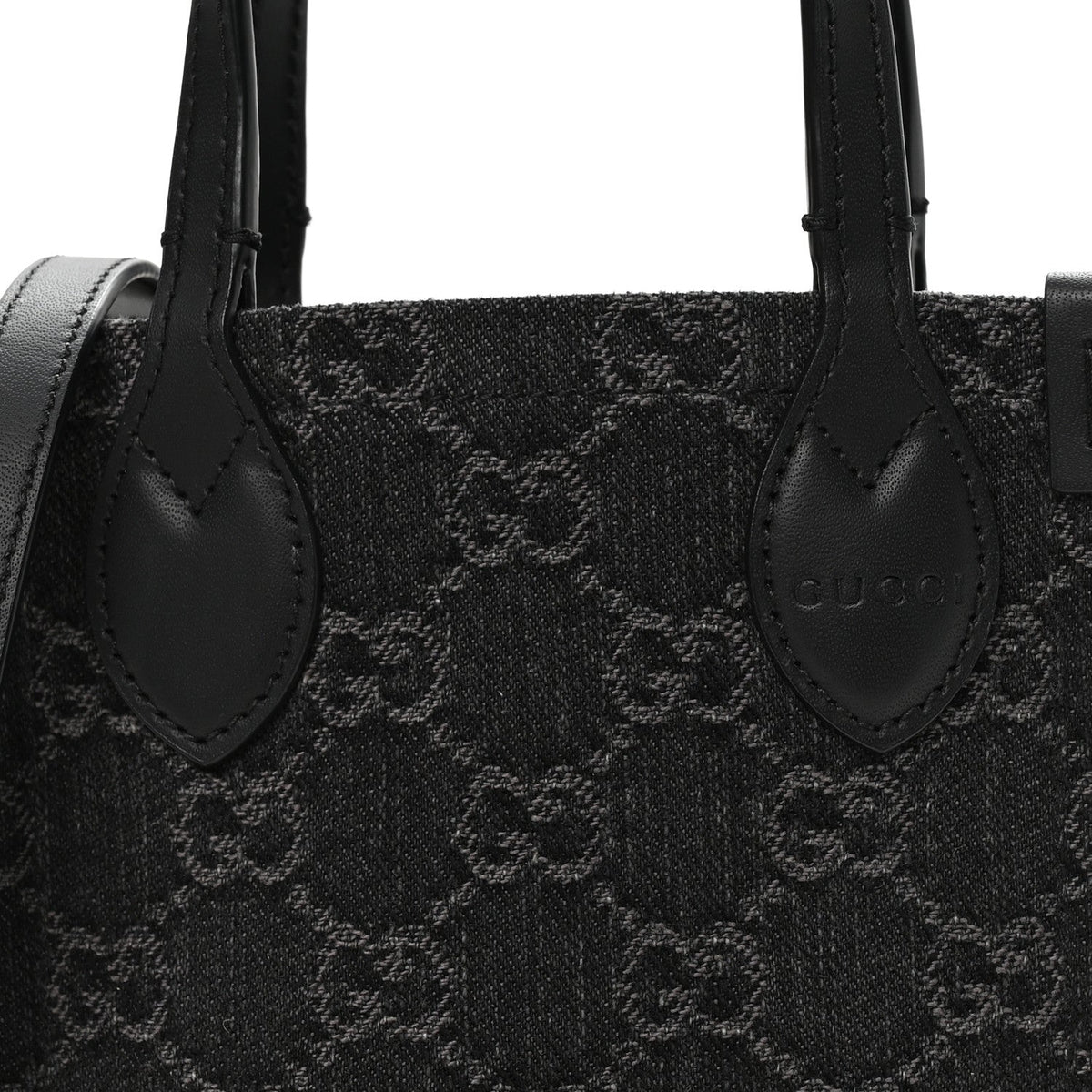 Denim GG Monogram Calfskin Mini Ophidia Tote Bag Black