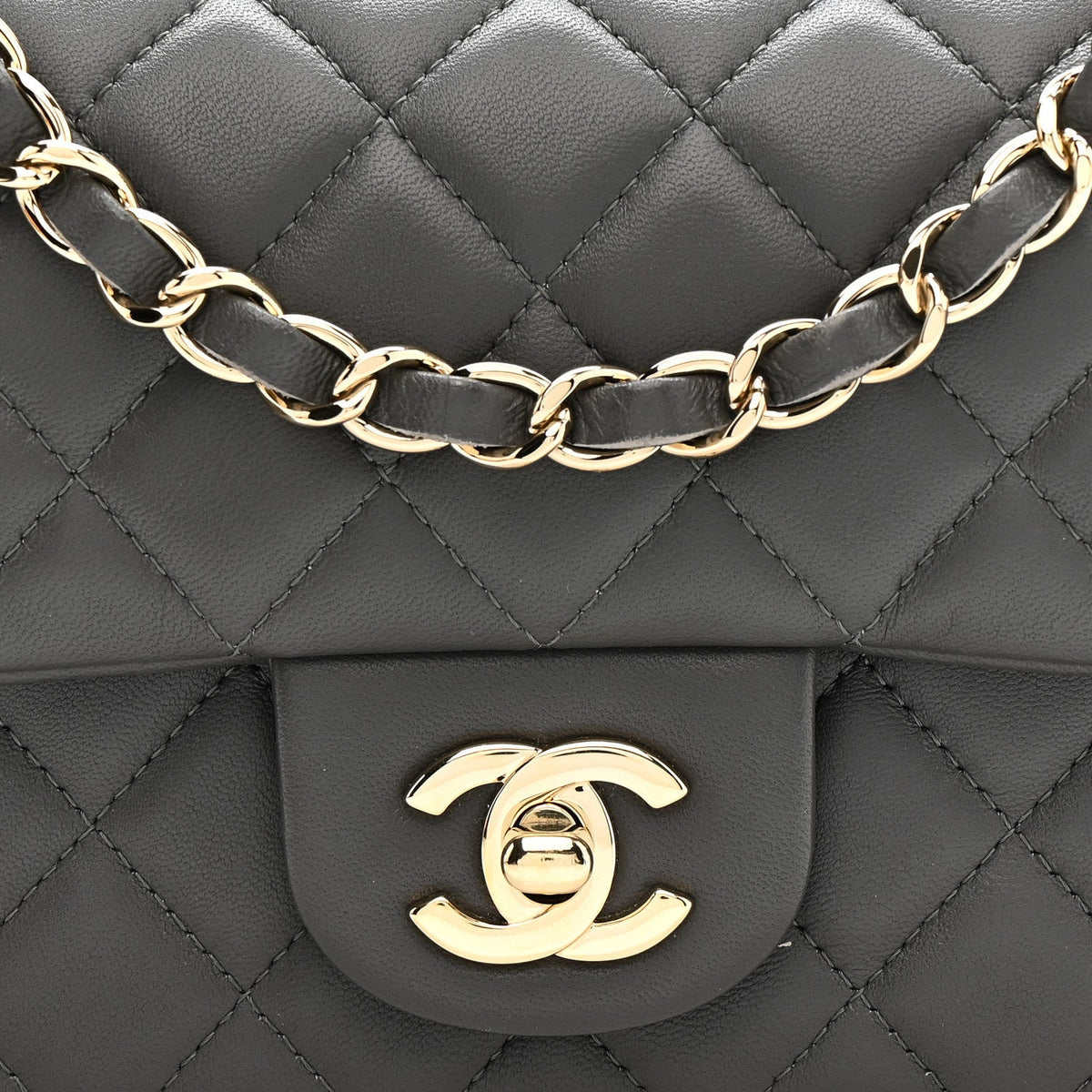 Lambskin Quilted Mini Rectangular Flap Dark Grey