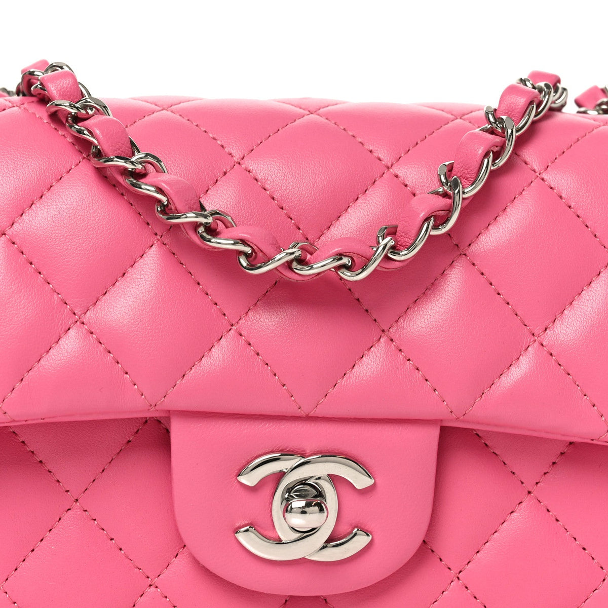 Lambskin Quilted Mini Rectangular Flap Pink