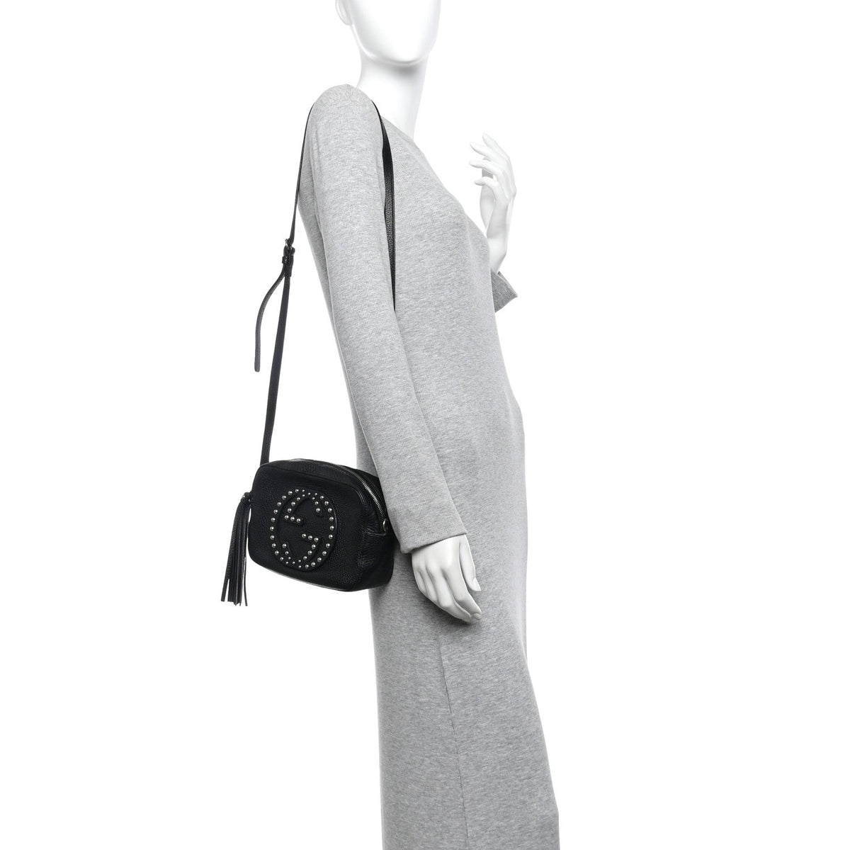 Pebbled Calfskin Studded Small Soho Disco Bag Black