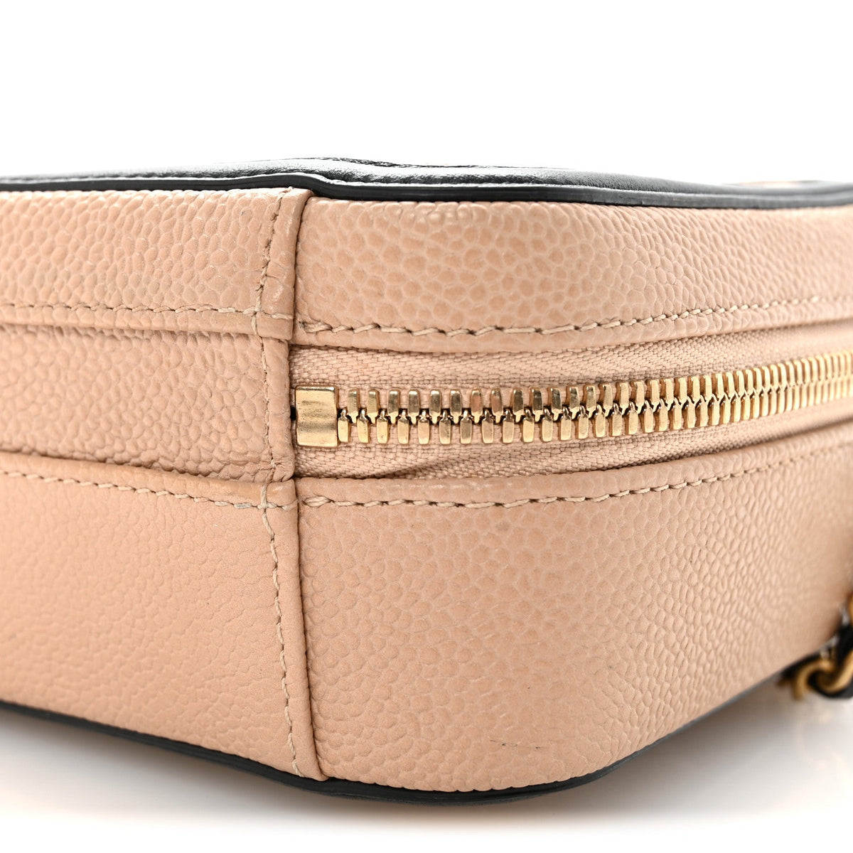 Caviar Quilted Small CC Filigree Vanity Case Beige Black