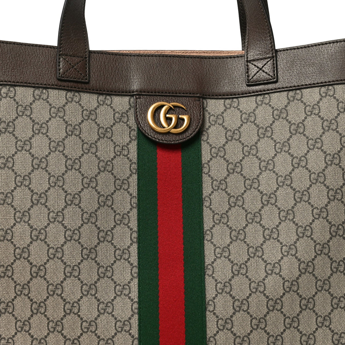 GG Supreme Monogram Web Large Ophidia Vertical Shopping Tote Brown