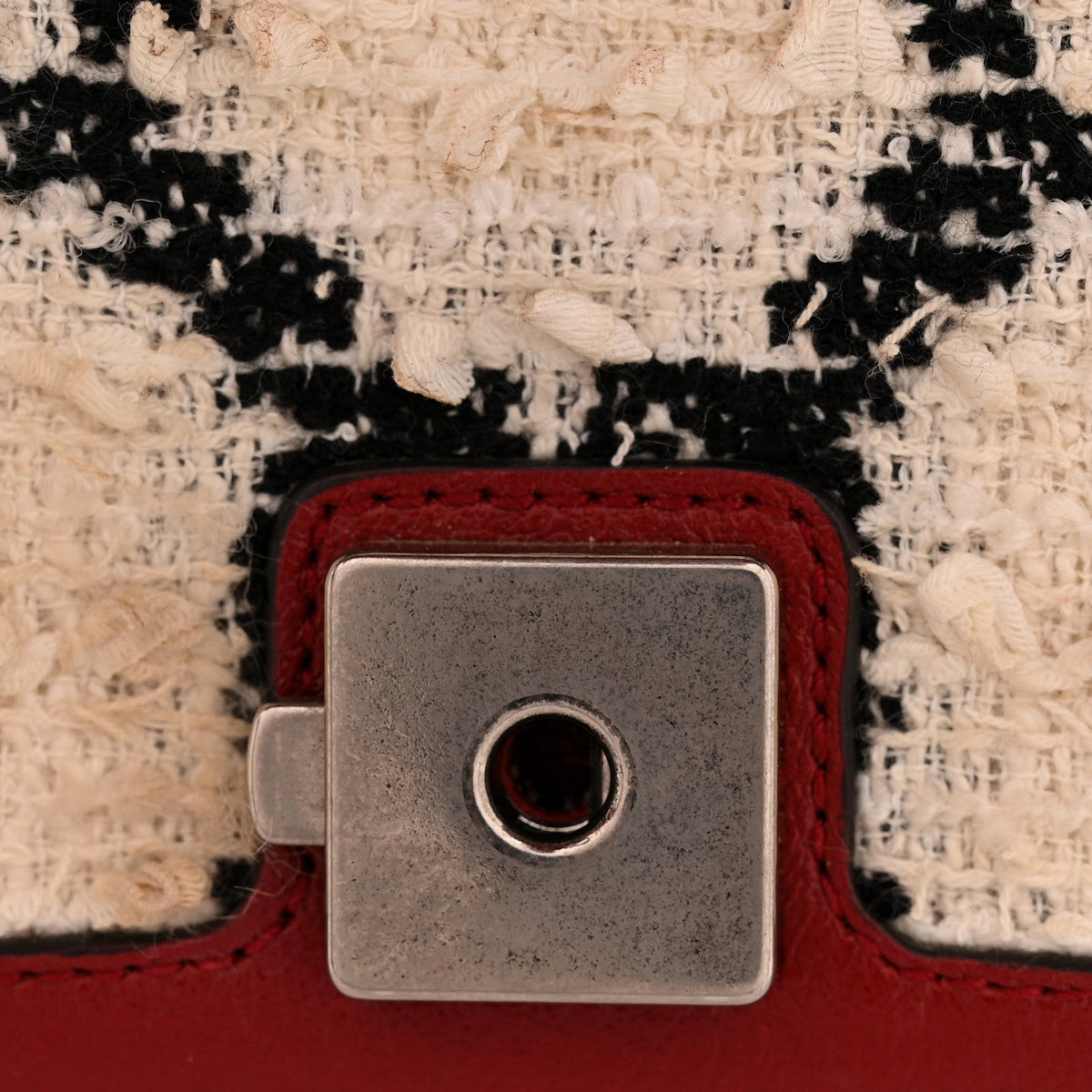 Tweed GG Monogram Small Dionysus Shoulder Bag White Black Romantic Cherry