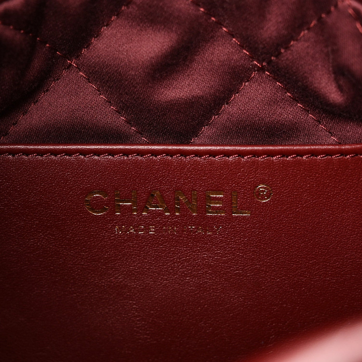 Shiny Calfskin Quilted Mini Chanel 22 Dark Burgundy