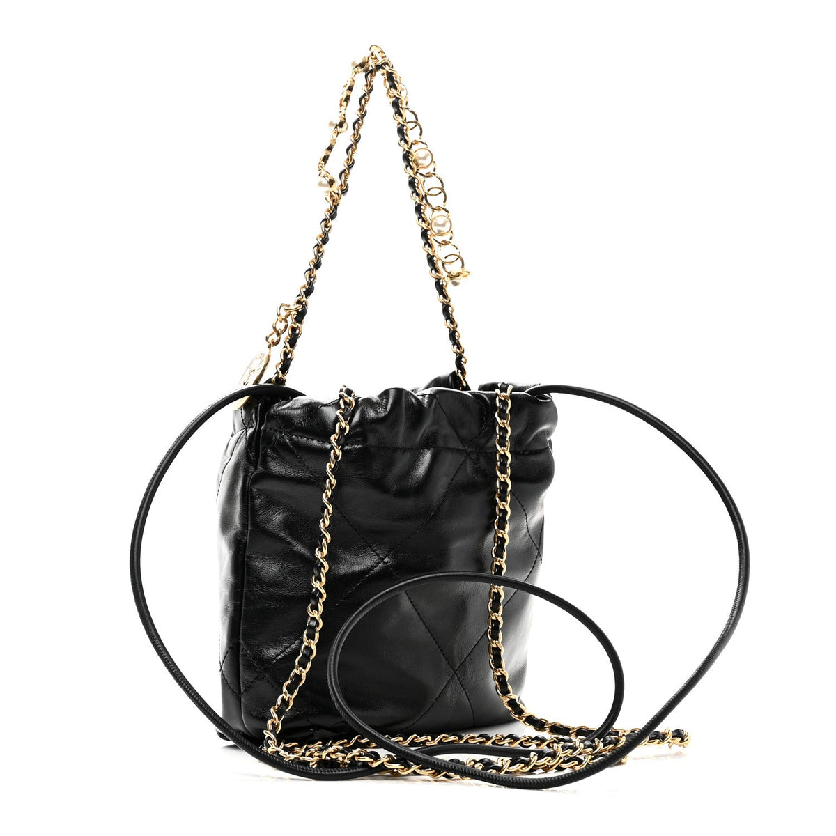 Shiny Calfskin Quilted Pearl CC Chain Mini Chanel 22 Black