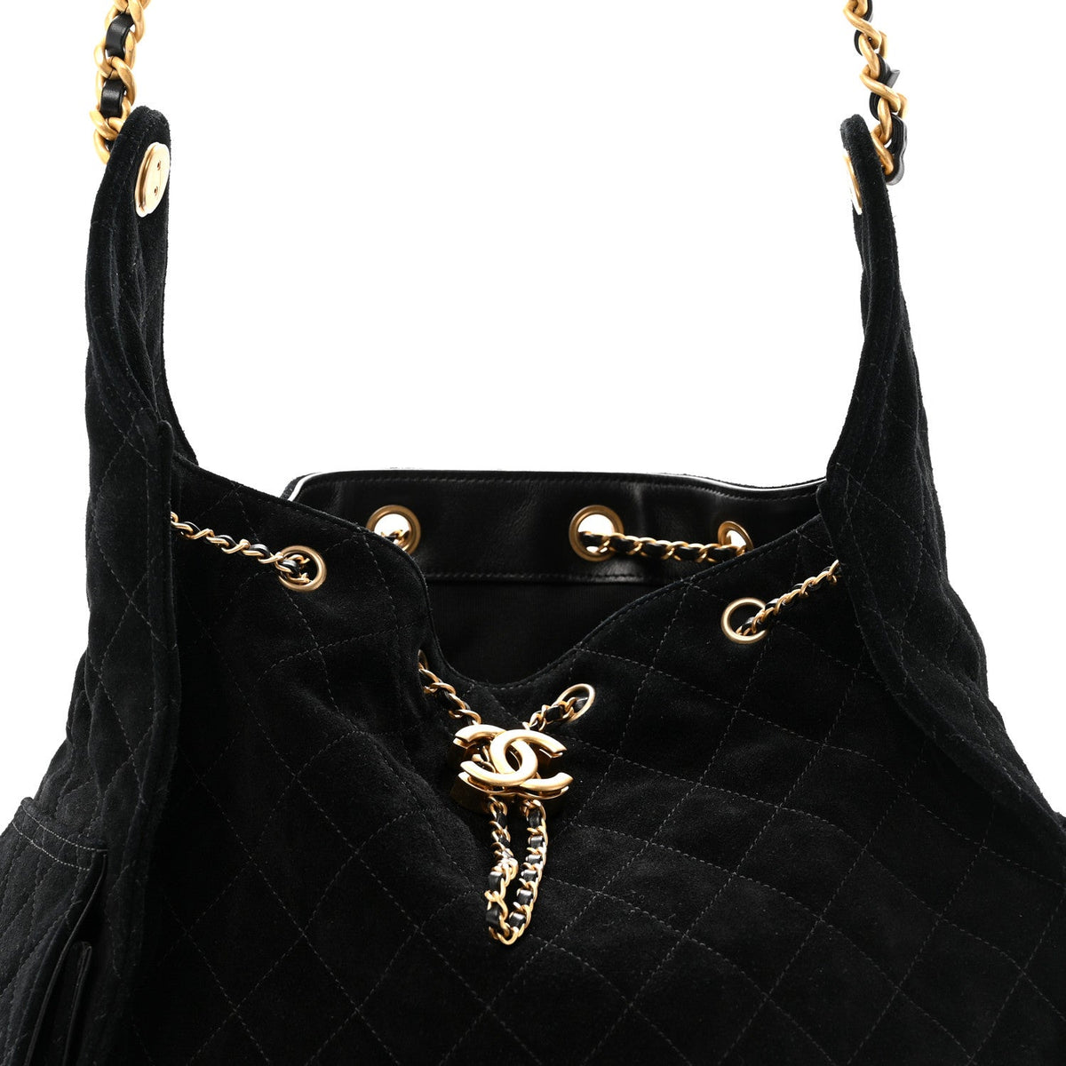 Suede Quilted Medium Chanel 25 Handbag Black