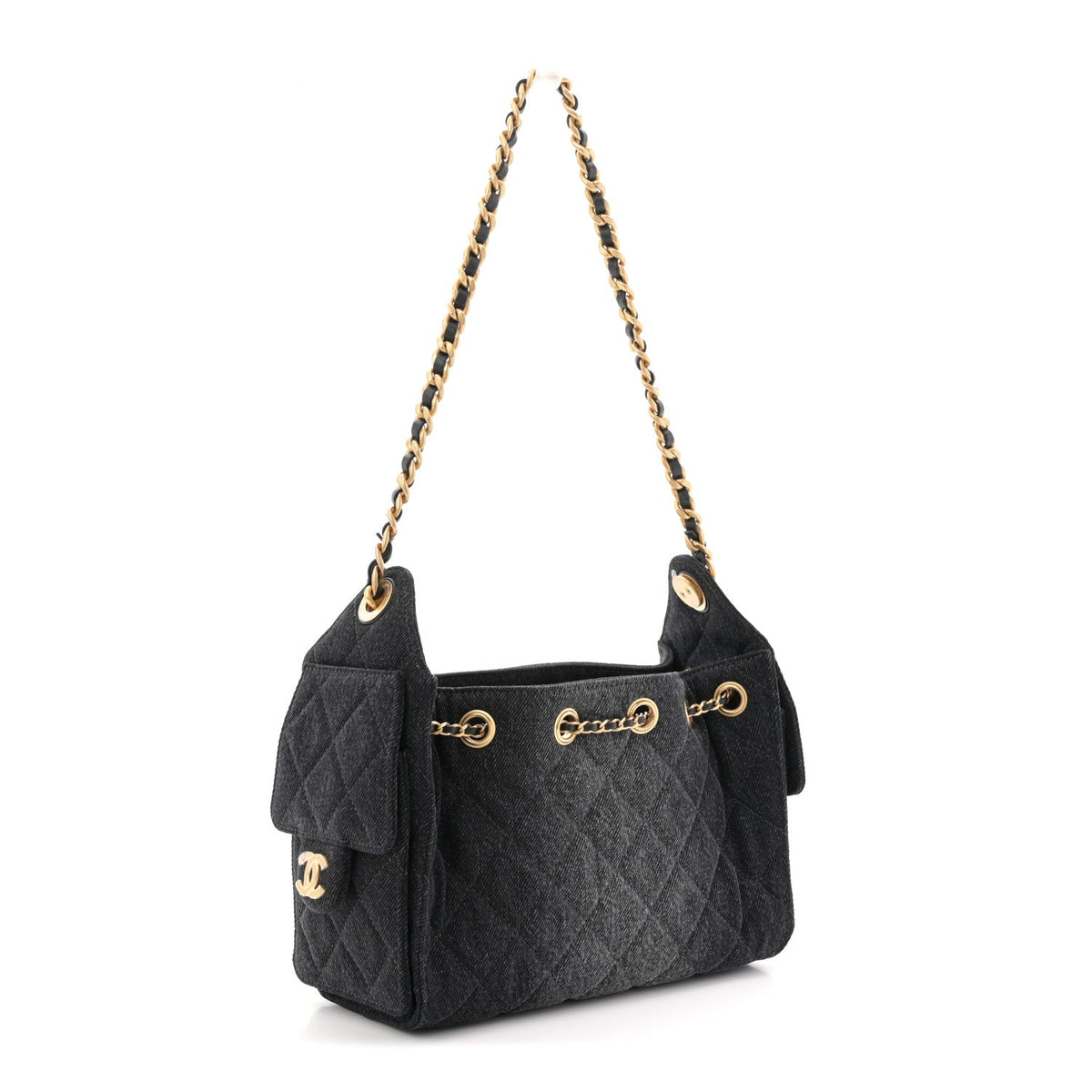 Washed Denim Quilted Mini Chanel 25 Handbag Black