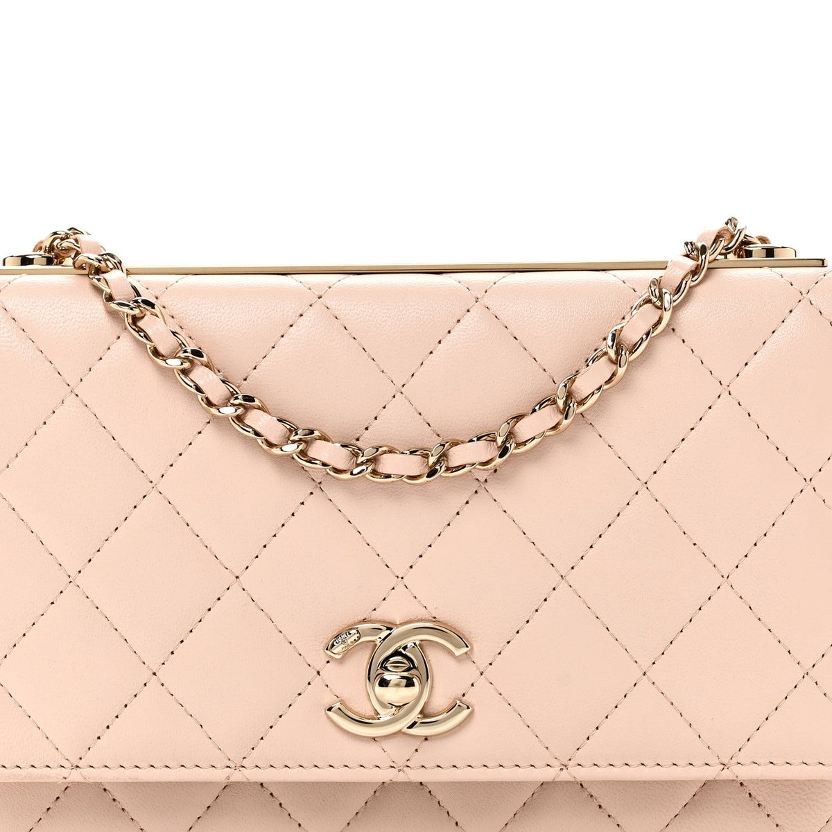 Lambskin Quilted Trendy CC Wallet On Chain WOC Light Beige