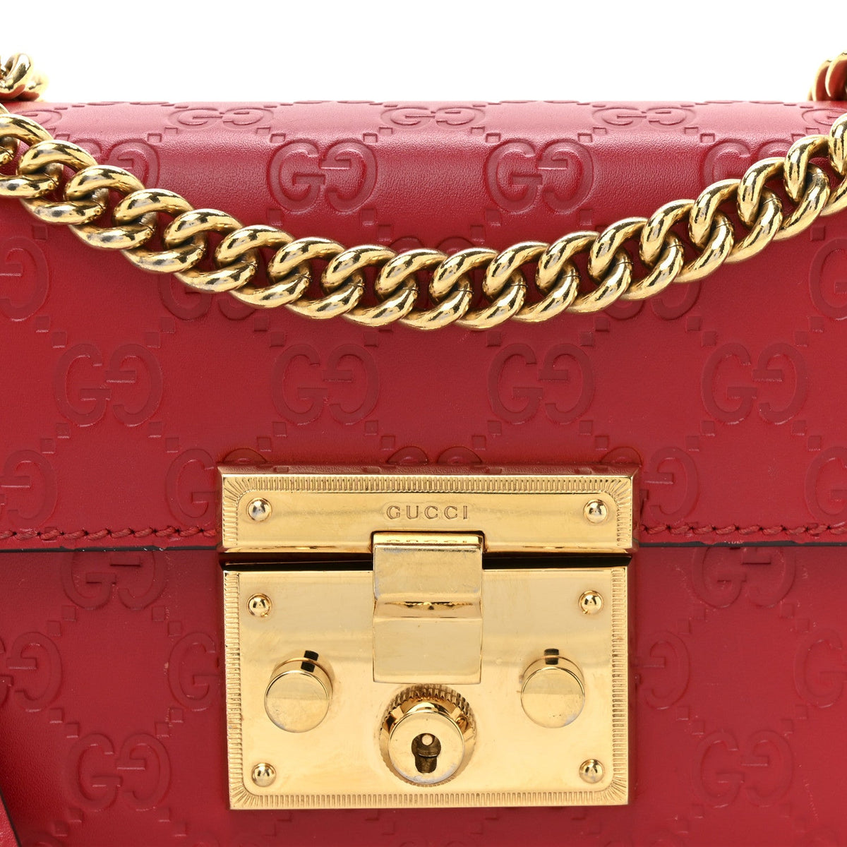Guccissima Small Padlock Shoulder Bag Hibiscus Red
