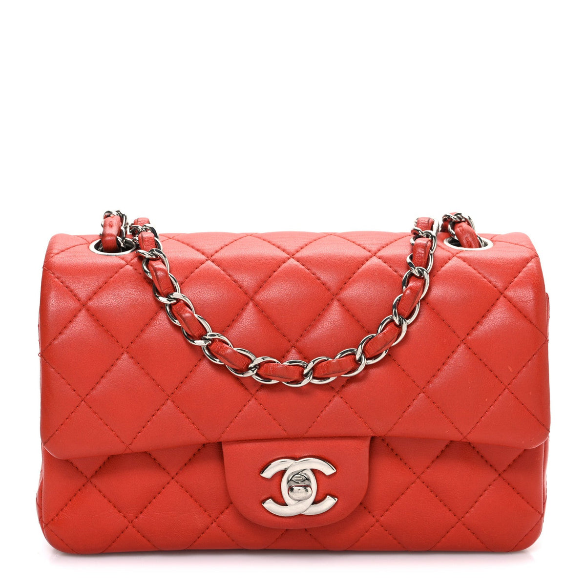 Lambskin Quilted Mini Rectangular Flap Red