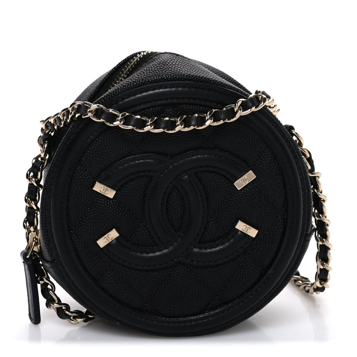 Caviar Quilted Round Filigree Crossbody Black