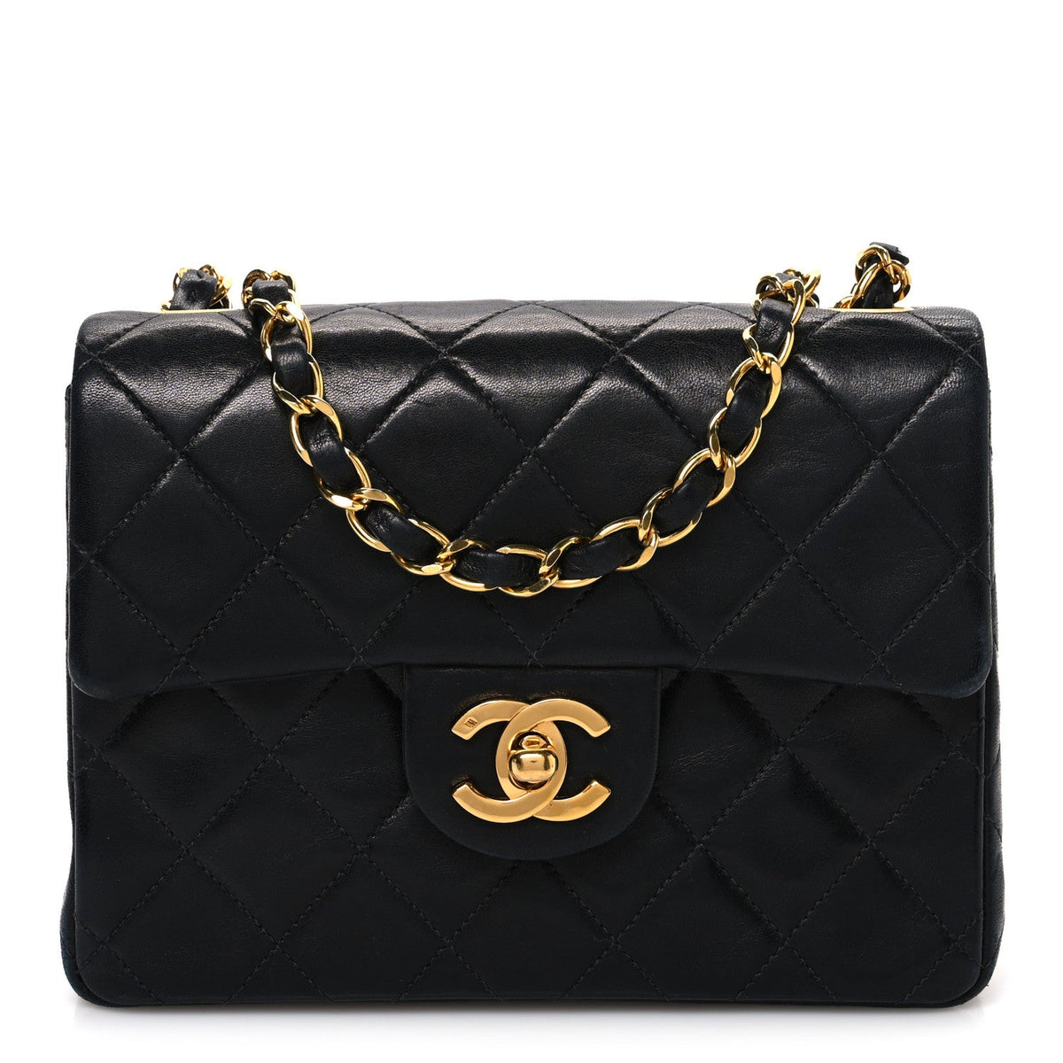 Lambskin Quilted Mini Square Flap Black