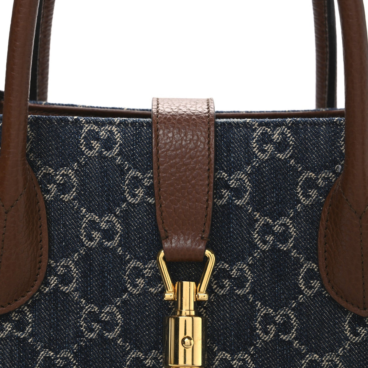 New Denim GG Monogram Dollar Calfskin Medium Jackie 1961 Tote Blue Tea Cuir Epilog