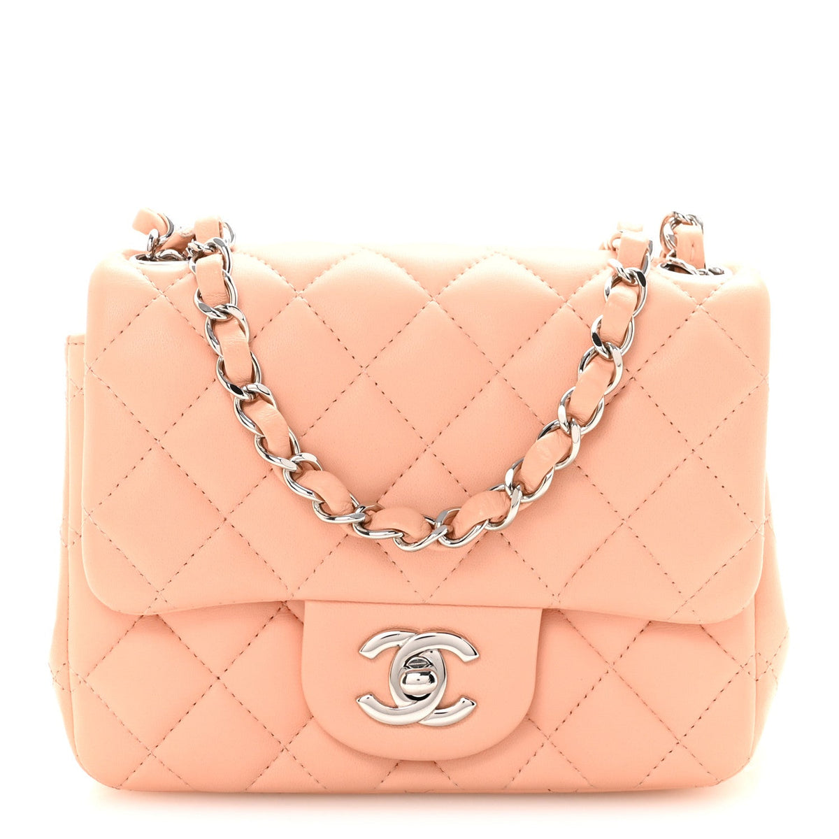 Lambskin Quilted Mini Square Flap Light Pink