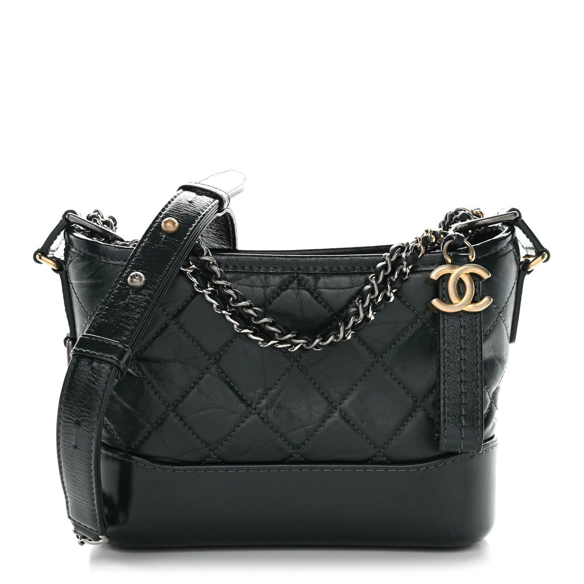 Aged Calfskin Quilted Small Gabrielle Hobo Dark Green