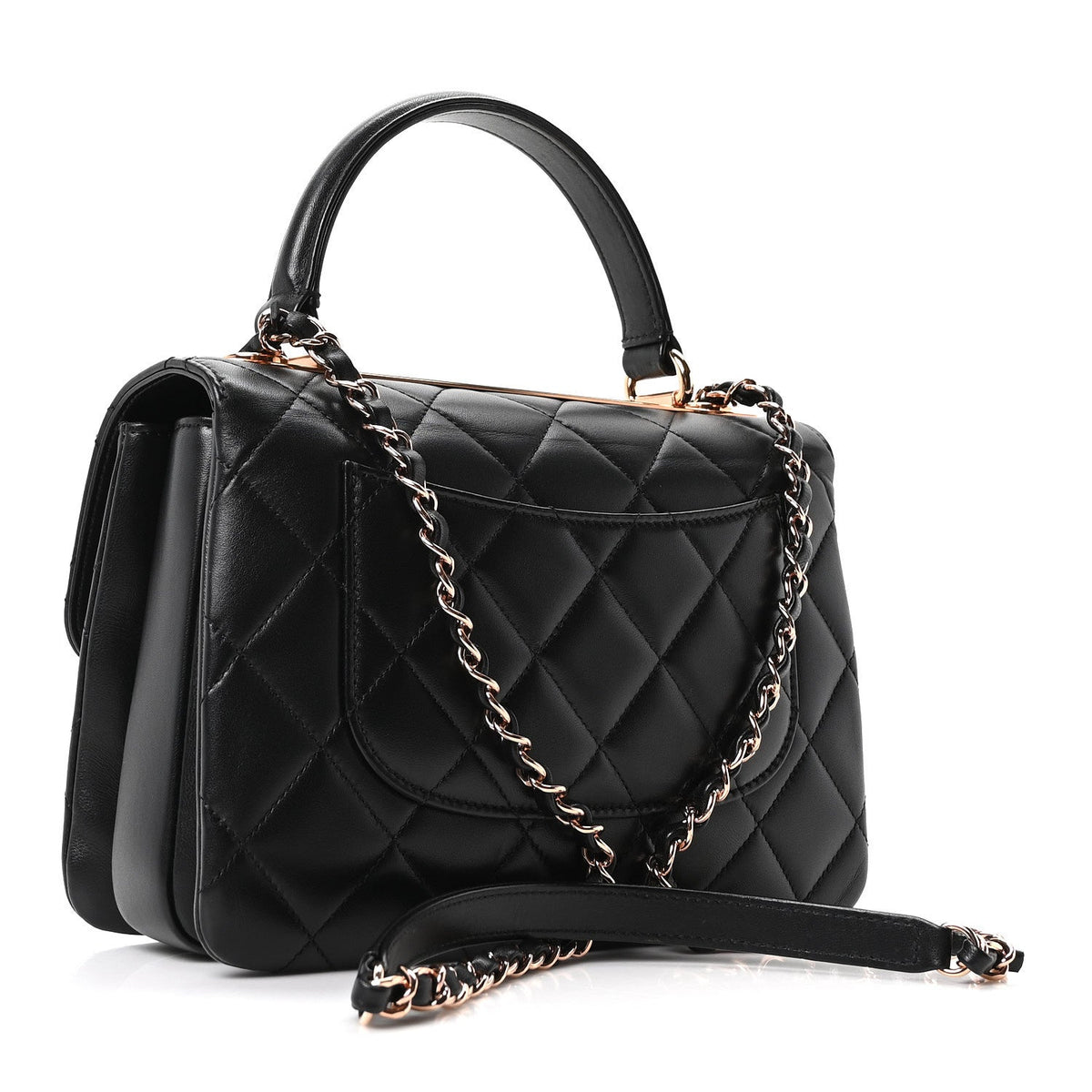 Lambskin Quilted Small Trendy CC Dual Handle Flap Bag Black