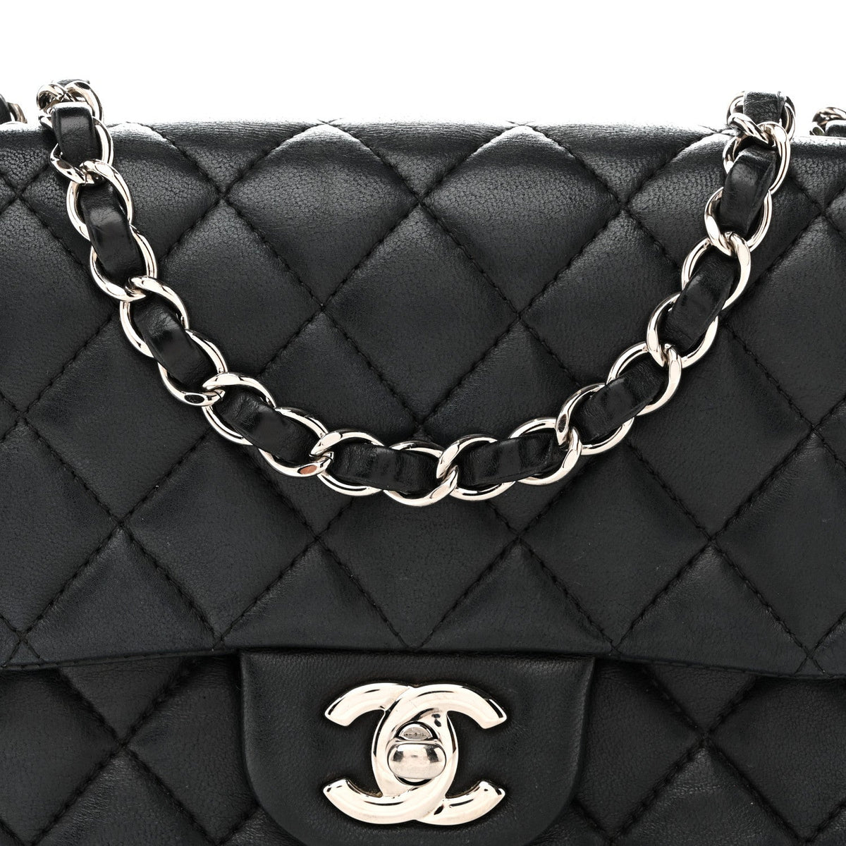 Lambskin Quilted Mini Square Flap Black