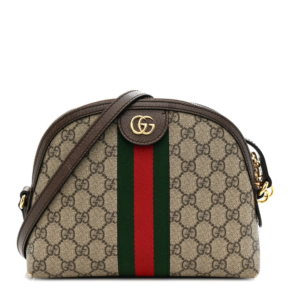 GG Supreme Monogram Textured Dollar Calfskin Web Small Ophidia Dome Shoulder Bag Beige Ebony New Acero