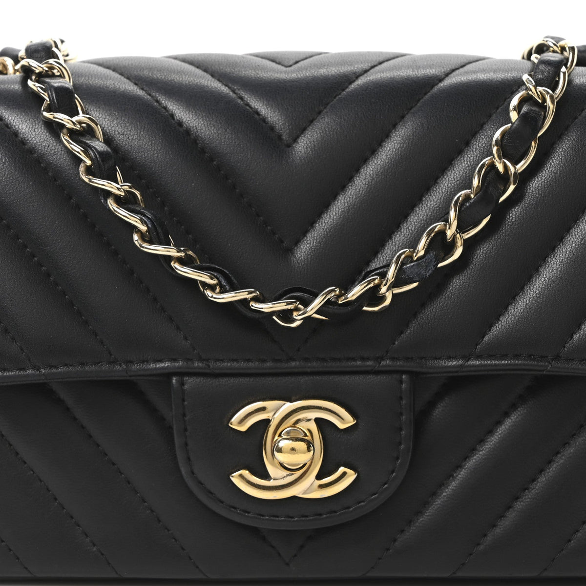 Lambskin Chevron Quilted Mini Rectangular Flap Black