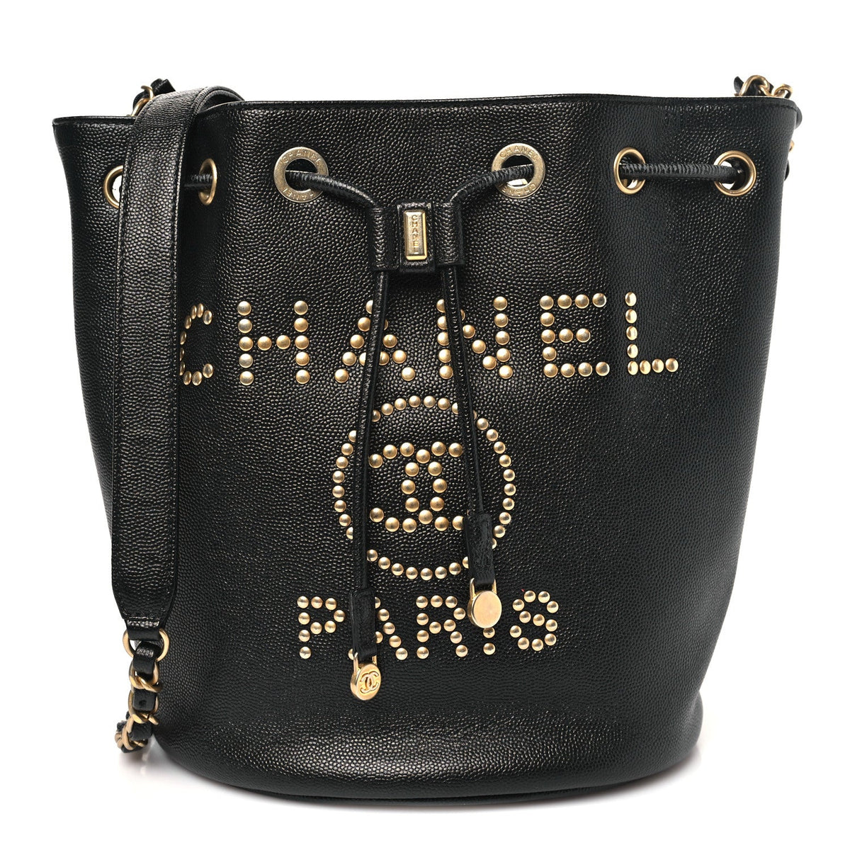 Caviar Deauville Drawstring Bucket Bag Black