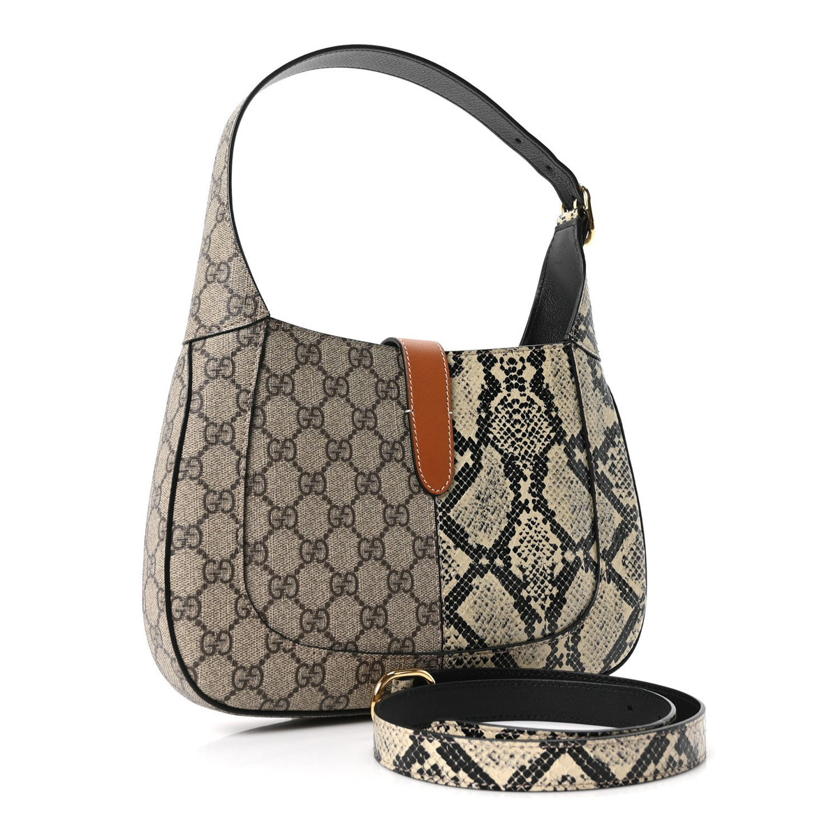 GG Supreme Monogram Snakeskin Small Jackie 1961 Hobo Beige Ebony