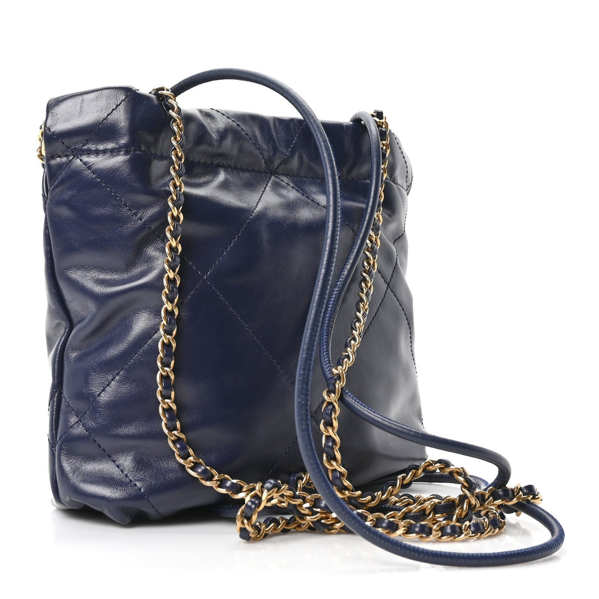 Shiny Calfskin Quilted Mini Chanel 22 Navy Blue