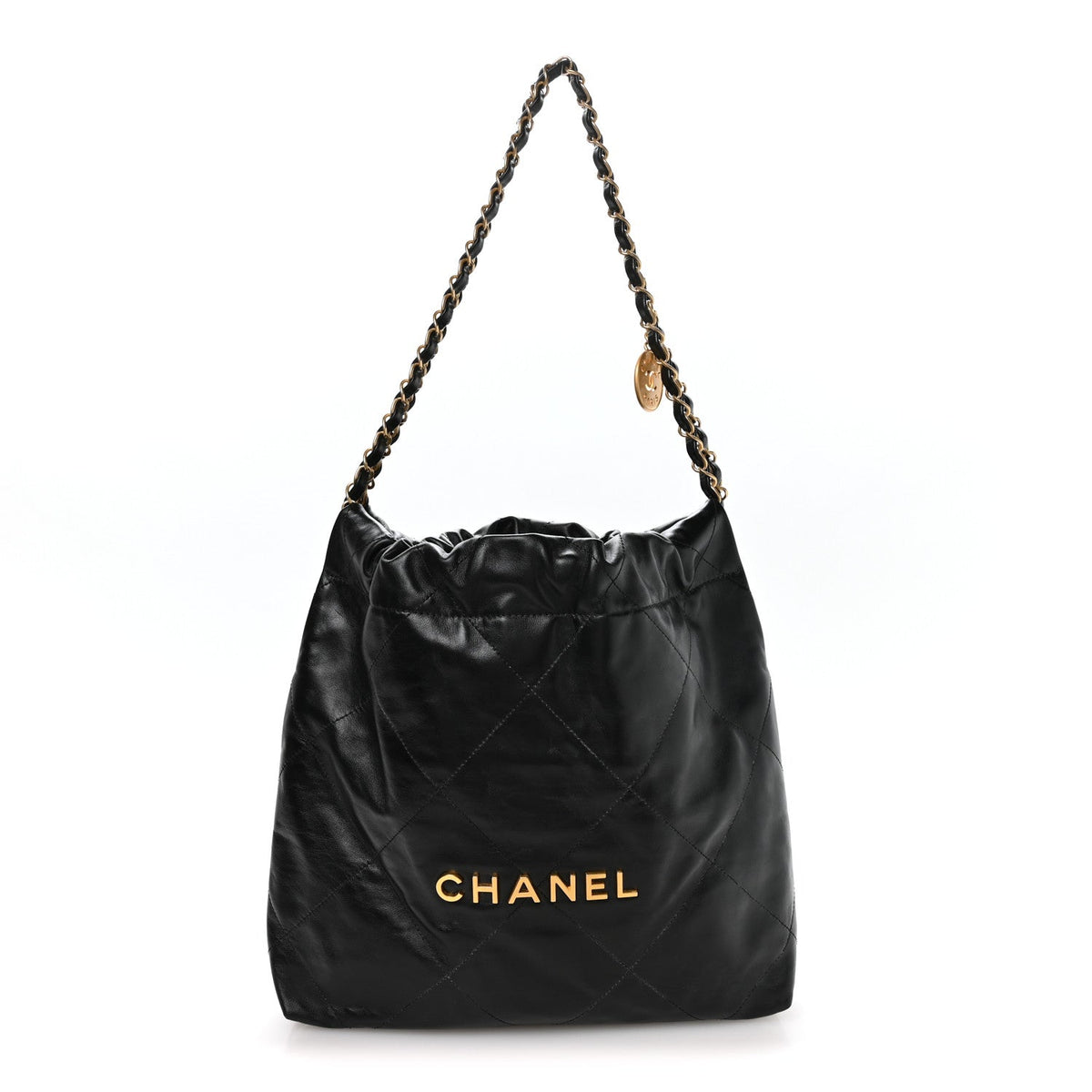 Shiny Calfskin Quilted Small Chanel 22 Black