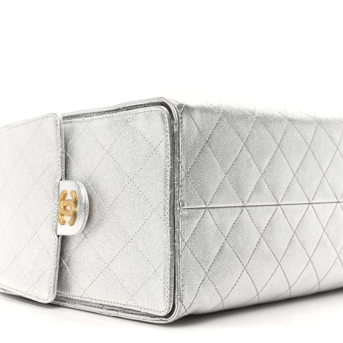 Metallic Caviar Quilted Medium Chanel 25 Handbag Silver