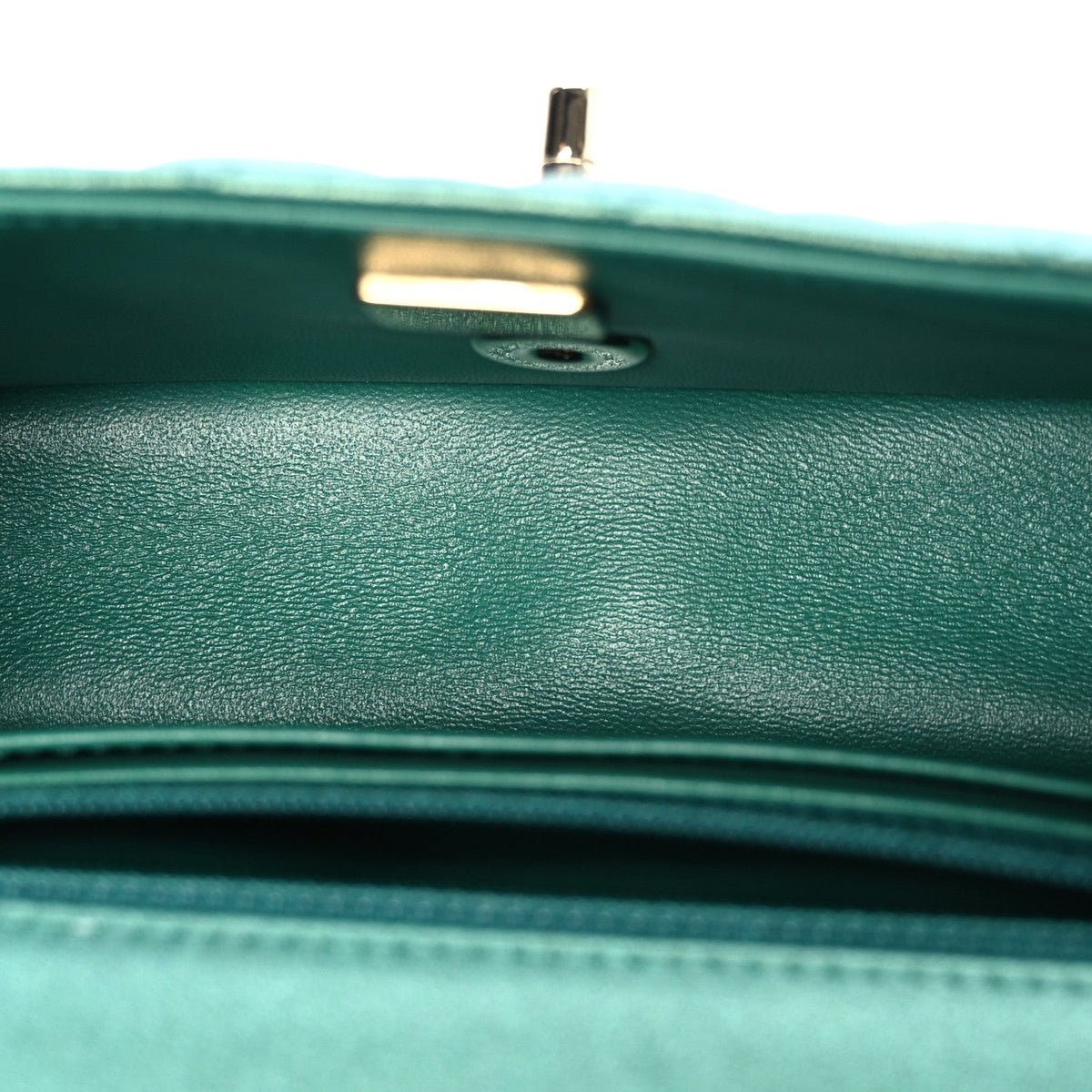 Iridescent Lambskin Quilted Mini Rectangular Flap Green