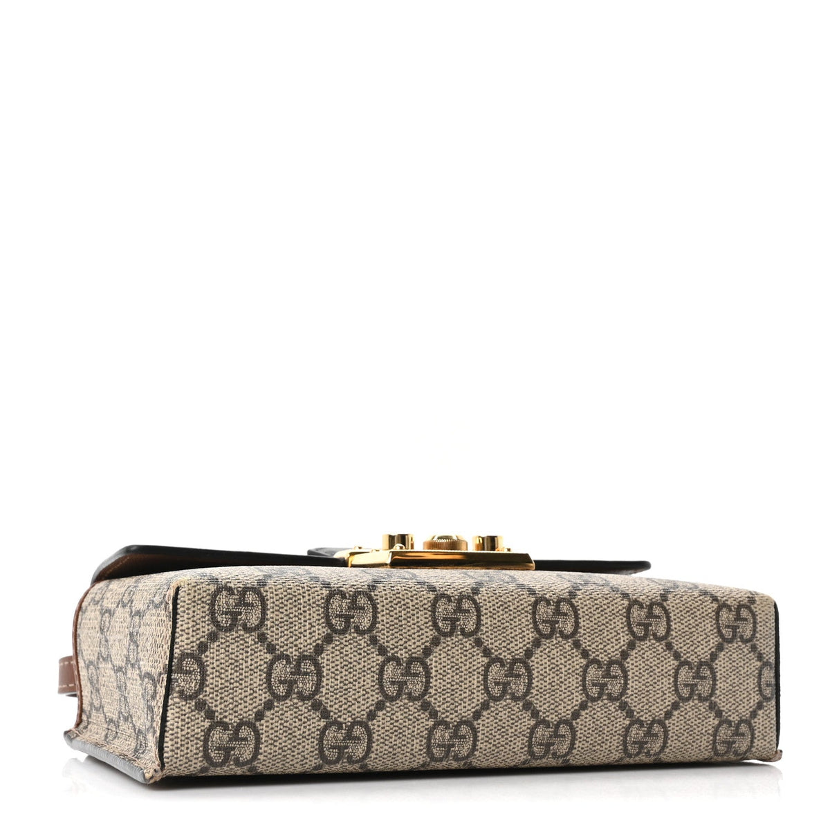 GG Supreme Monogram Calfskin Mini Padlock Top Handle Shoulder Bag Beige Black Cuir